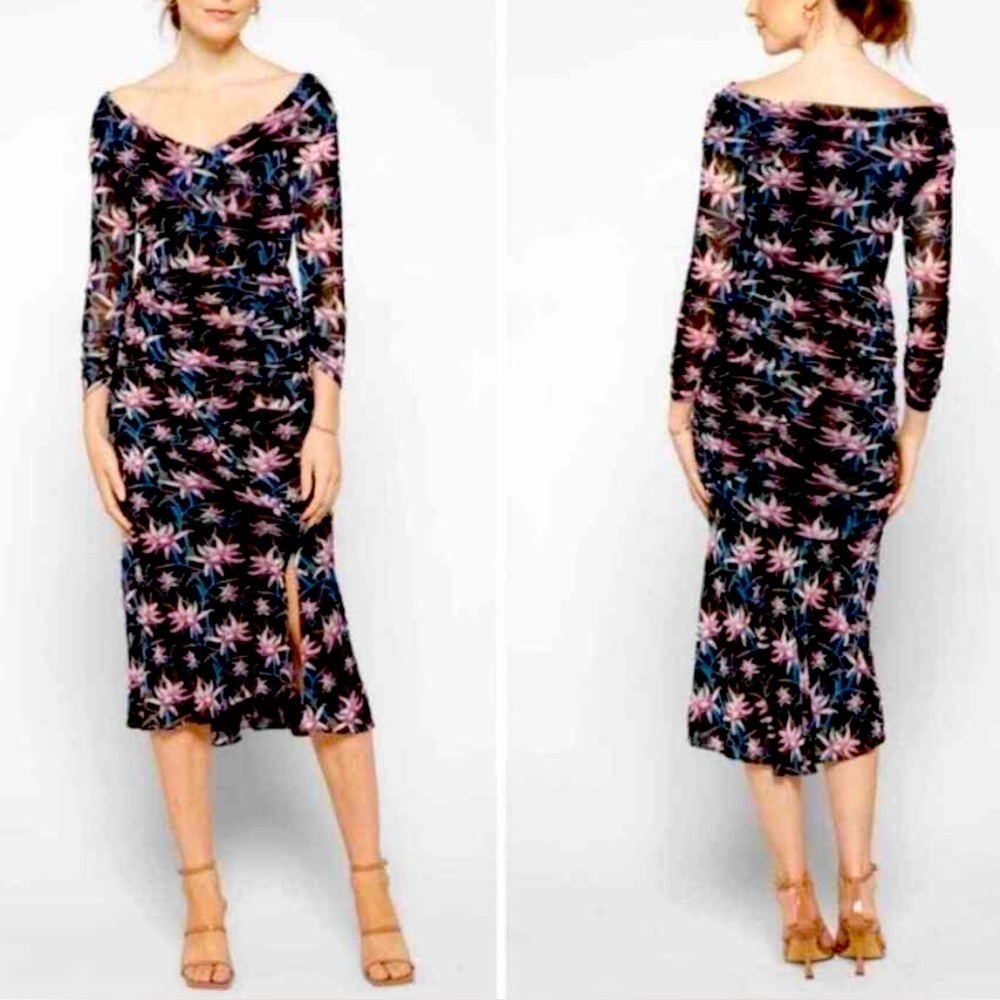 NWT Diane von Furstenberg Ganesa Print Ruched Long Sleeve Dress